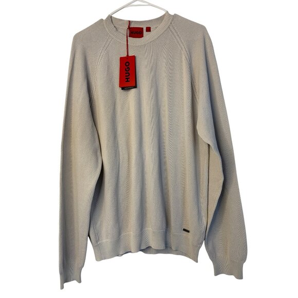 VTG Y2K New Hugo Boss Mens XL Spiece Sweater Beige Cotton Texture Crew RN10511 - Picture 1 of 11